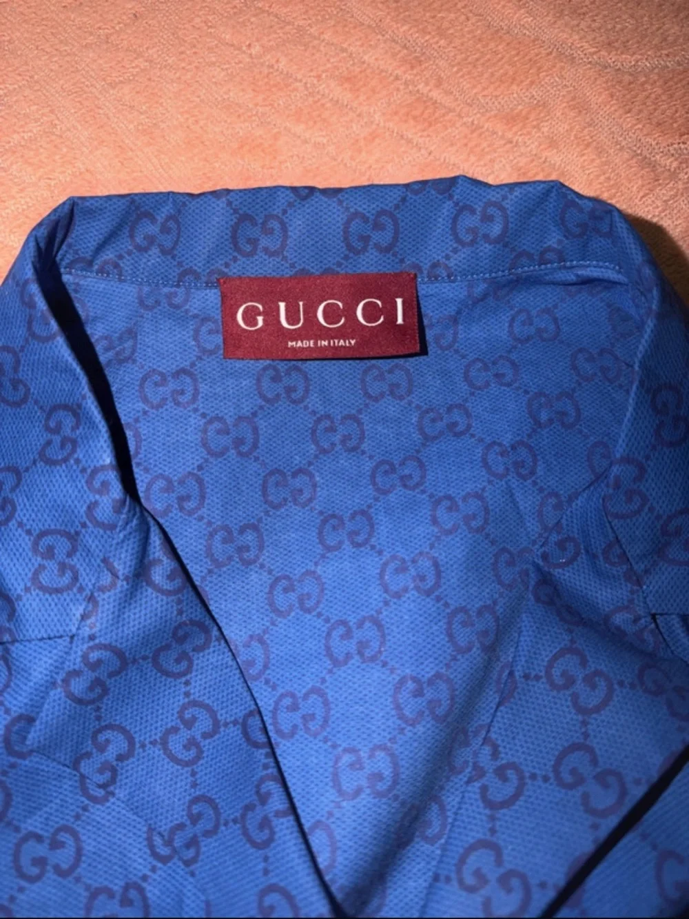 Gucci Men’s Blue GG Logo Short Sleeve Shirt